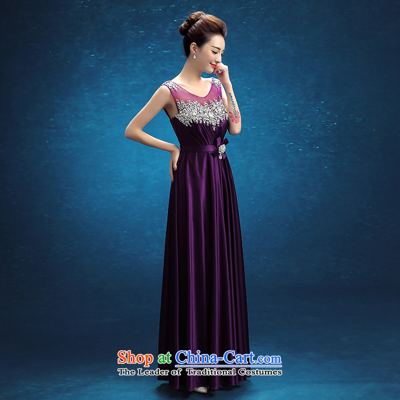Rain Coat 2015 Autumn yet wedding new Korean long large graphics thin nail evening dresses and sexy pearl meat dinner will be served toasting champagne bride LF231 PURPLE XL, rain-sang Yi shopping on the Internet has been pressed.