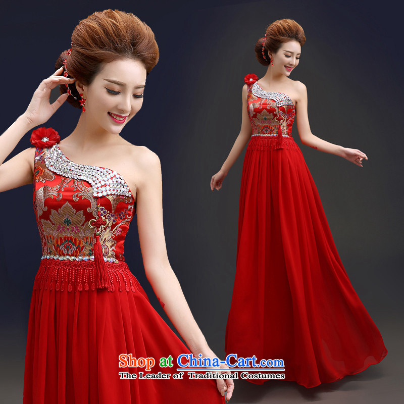 2015 Long dresses HUNNZ stylish bride evening dress the wedding-dress red dress shoulder red S,HUNNZ,,, shopping on the Internet