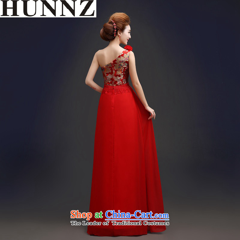 2015 Long dresses HUNNZ stylish bride evening dress the wedding-dress red dress shoulder red S,HUNNZ,,, shopping on the Internet