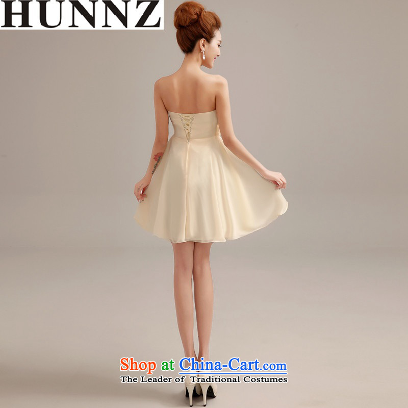 2015 Sau San large stylish HUNNZ banquet Dress Short of code Korean brides bows and Chest Service champagne color XL,HUNNZ,,, shopping on the Internet