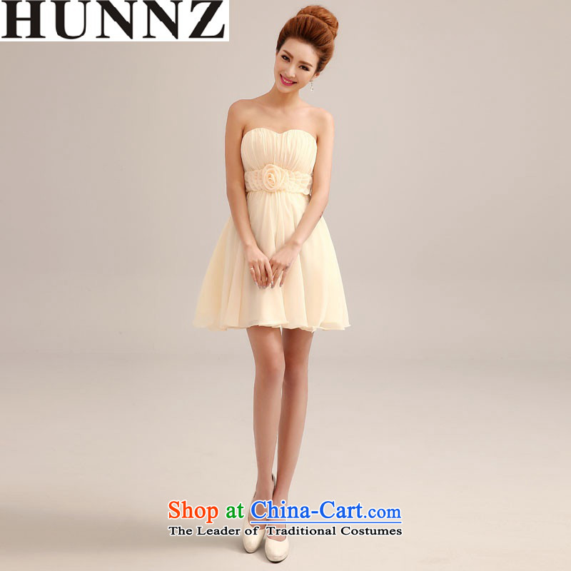2015 Sau San large stylish HUNNZ banquet Dress Short of code Korean brides bows and Chest Service champagne color XL,HUNNZ,,, shopping on the Internet
