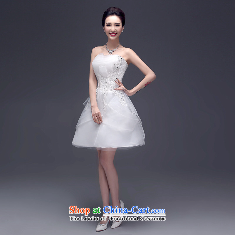 2015 Short of dresses HUNNZ straps Korean brides wedding dress wiping the chest evening dress uniform white XL,HUNNZ,,, bows shopping on the Internet