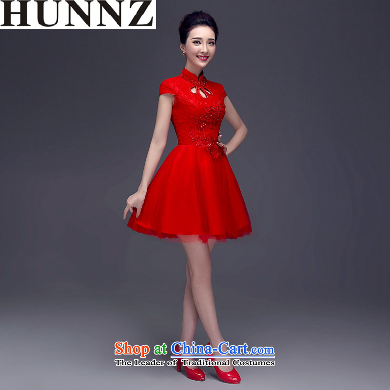 2015 Short, Retro HUNNZ bride wedding dress the wedding banquet dress pure color red XL,HUNNZ,,, shopping on the Internet