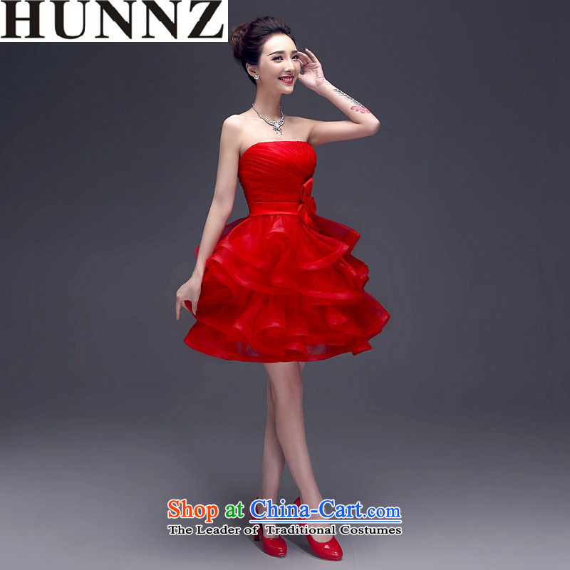 2015 service and bows HUNNZ chest bride wedding dress with Korean flower banquets evening dresses red XXL,HUNNZ,,, shopping on the Internet