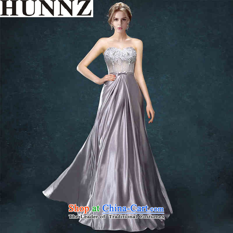 Hunnz long sexy 2015 anointed chest bride wedding dress bows services banquet dinner dress gray grayM