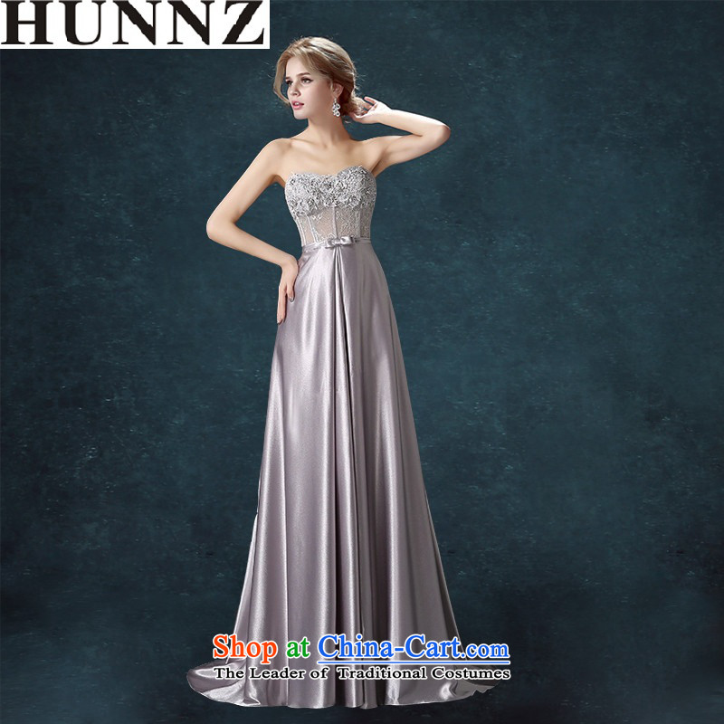 Hunnz long sexy 2015 anointed chest bride wedding dress bows services banquet dinner dress gray gray M,HUNNZ,,, shopping on the Internet
