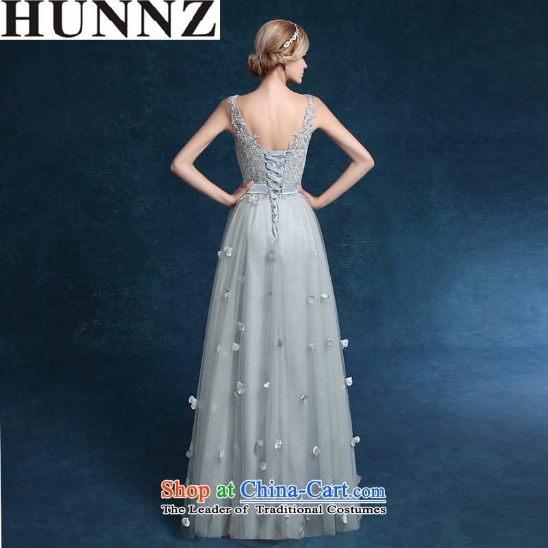 Hunnz 2015 lace straps banquet evening dresses and elegant floral bows service bridal dresses gray gray S,HUNNZ,,, shopping on the Internet