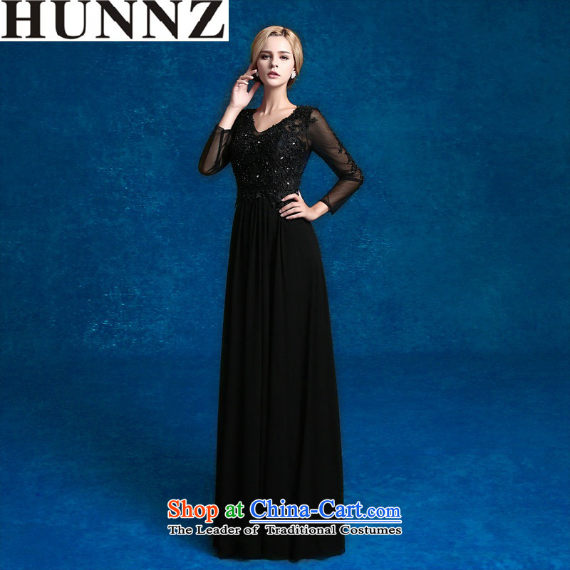 The elegant banquet HUNNZ 2015 evening dress long black is simple and stylish large bows to Sau San black L,HUNNZ,,, shopping on the Internet