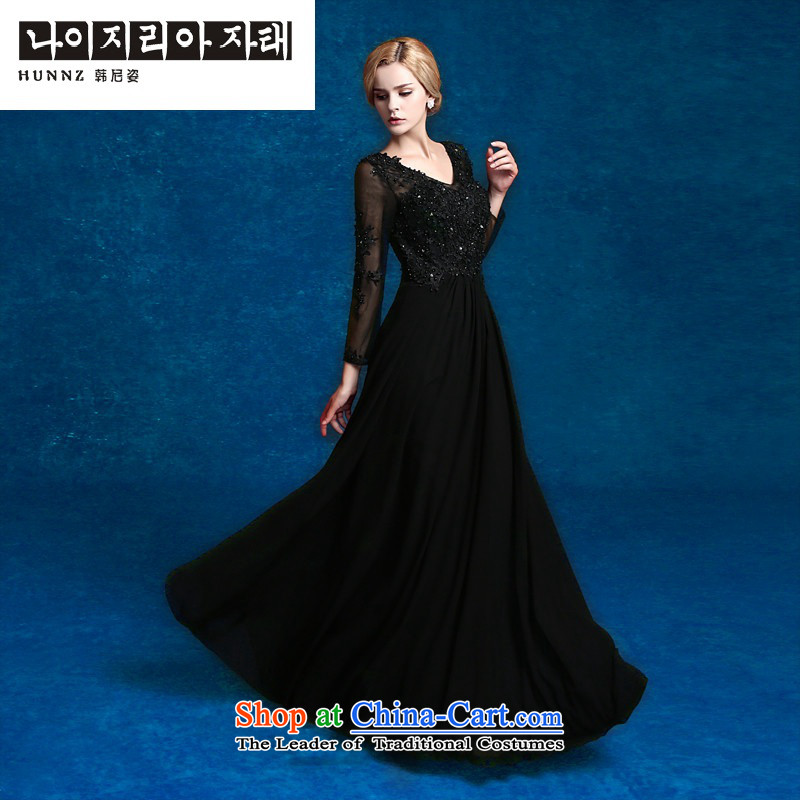 Hannizi 2015 stylish and simple elegant evening dress banquet Sau San V-Neck long black XXL, Korea bows services, Gigi Lai (hannizi) , , , shopping on the Internet