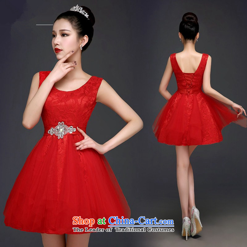 2015 Korean short HUNNZ) Bride wedding dress red tie banquet evening dresses minimalist red XL,HUNNZ,,, shopping on the Internet