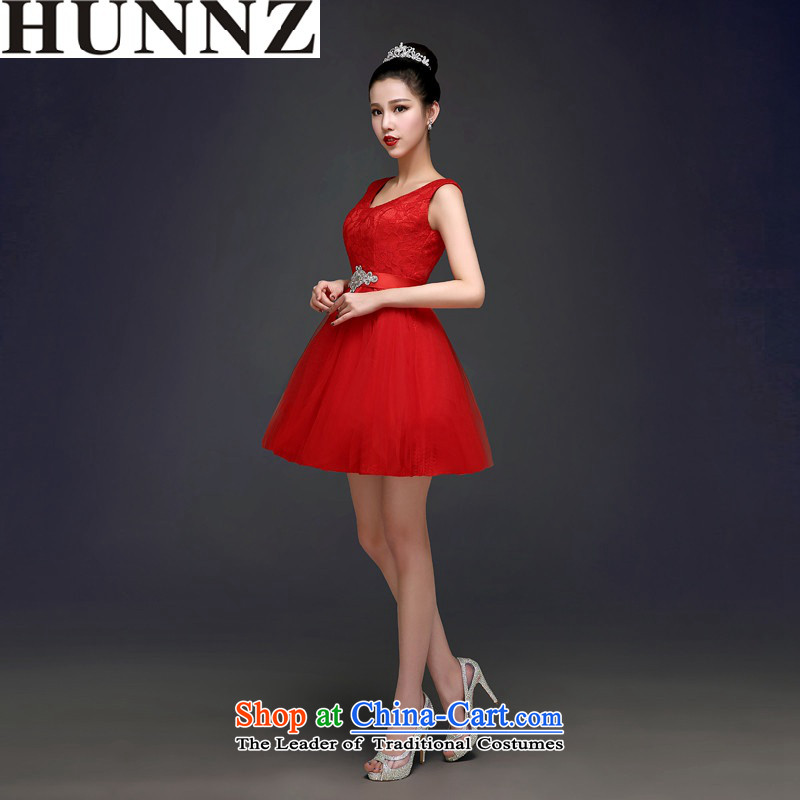 2015 Korean short HUNNZ) Bride wedding dress red tie banquet evening dresses minimalist red XL,HUNNZ,,, shopping on the Internet
