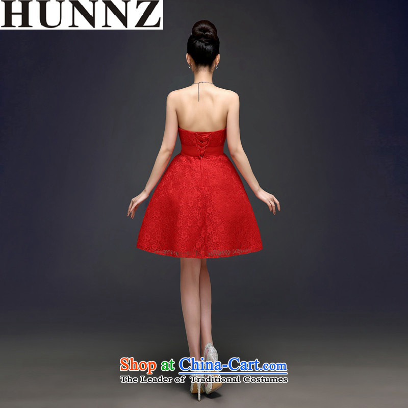 2015 Short of Korea HUNNZ-wiping the chest solid color red bride wedding dress banquet evening dresses red XL,HUNNZ,,, shopping on the Internet