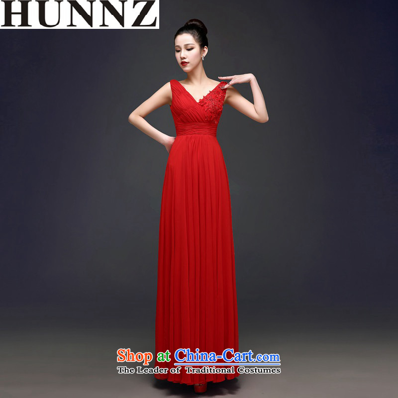 2015 Long dresses HUNNZ bride elegant wedding dress V-Neck banquet evening dresses red red S,HUNNZ,,, Sau San shopping on the Internet