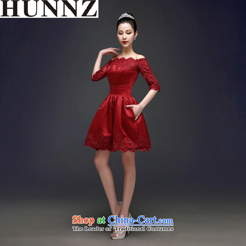 2015 Long dresses HUNNZ slotted shoulder, bridal wedding dress banquet bows services Korean wine red M,HUNNZ,,, shopping on the Internet