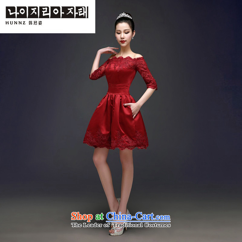 Hannizi 2015 wedding dress bride Korean word shoulder solid color banquet dinner dress short, wine red XL, Korea, Gigi Lai (hannizi) , , , shopping on the Internet