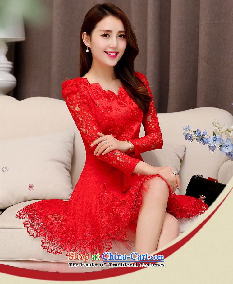 2015 Autumn new for women bow tie, long-sleeved lace fluoroscopy dresses Top Loin of Sau San wedding dress red XL Photo, prices, brand platters! The elections are supplied in the national character of distribution, so action, buy now enjoy more preferential! As soon as possible.