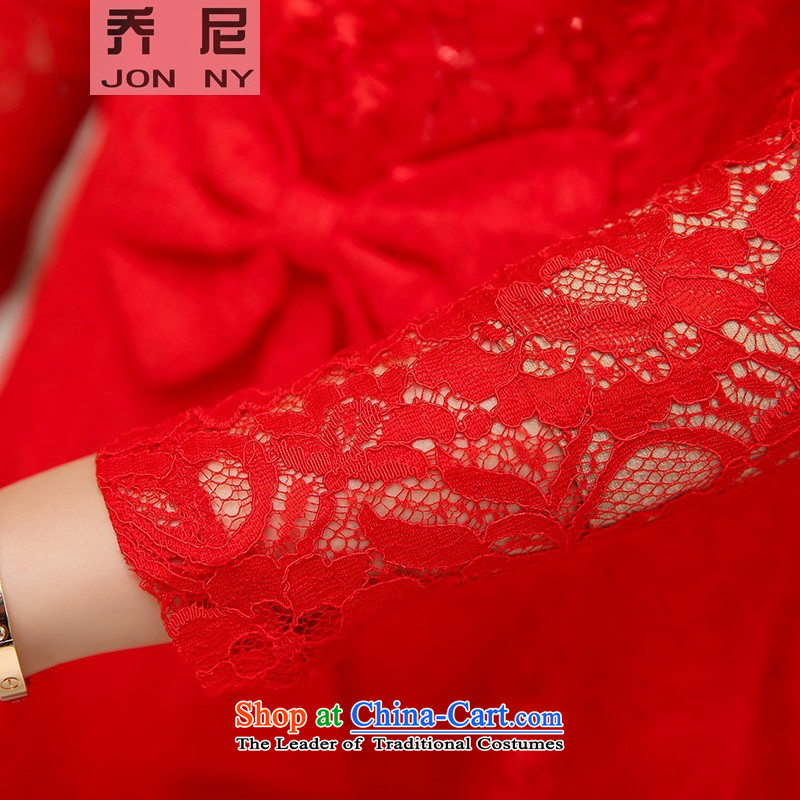 2015 Autumn new for women bow tie, long-sleeved lace fluoroscopy dresses Top Loin of Sau San wedding dress red XL, and (NY) JON shopping on the Internet has been pressed.