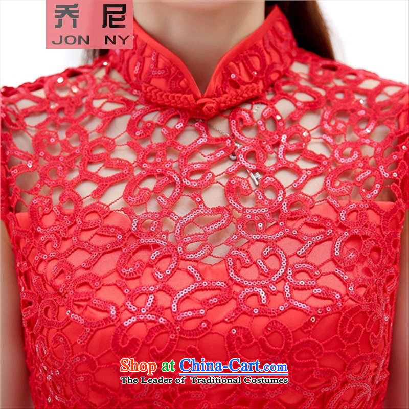 The autumn 2015 new sweet Lace Embroidery check retro flower Foutune of Sau San improved wedding dress bows services qipao RED M CIONI (NY) JON shopping on the Internet has been pressed.