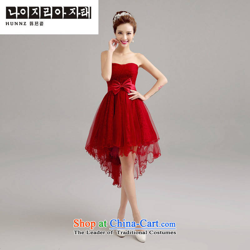 Hannizi 2015 stylish and simple marriages and chest Sau San Dress Short of Korean dress wine redM