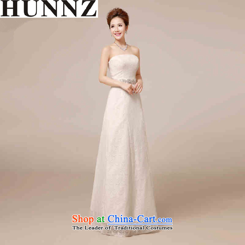 2015 Long dresses HUNNZ Korean brides wedding dresses and chest straps banquet dress whiteS
