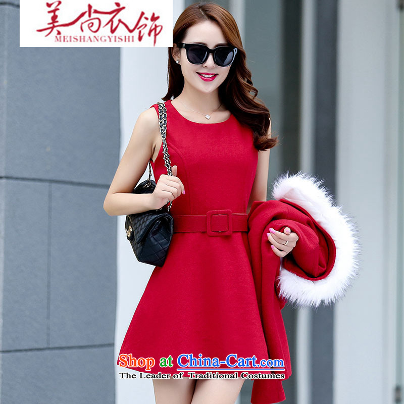 The United States is still the autumn and winter clothing and accessories kit bride wedding dress bows back door onto the girl bridesmaid suits skirts autumn betrothal clothes RED M