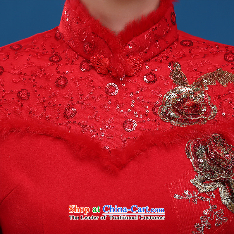 The new 2015 Service bows of autumn and winter red short, long-sleeved marriages bows dress up the waist to Sau San cheongsam dress red S, Nicole Kidman (nicole richie) , , , shopping on the Internet