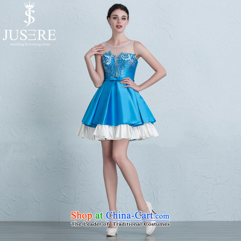 There is a?new 2015 Sexily Wedding Dress Short_ bridesmaid service banquet evening dresses and chest straps light blue tailor