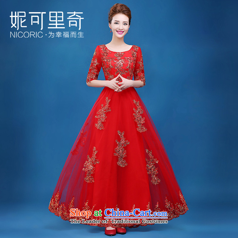 2015 new bride of autumn and winter clothing long_ bows cuff dress red dress banquet Sau San moderator dress female red, Sau San XXL