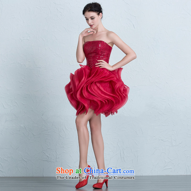 There is a beauty wedding dresses banquet evening dresses bride bows to marry bridesmaid services and short of chest deep red tailored, is set , , , shopping on the Internet