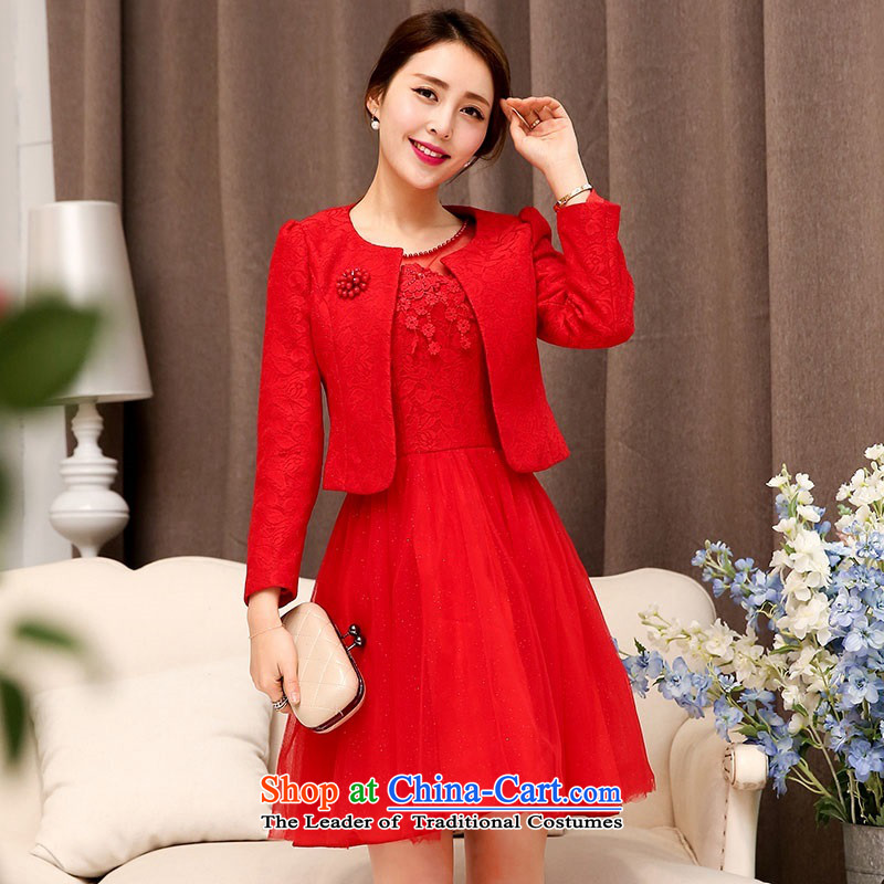 The 2015 autumn and winter Ms. new large red stylish two kits evening dresses bridal dresses Sau San Video Foutune of Princess skirts thin bon bon skirt banquet service 1 red bowsL