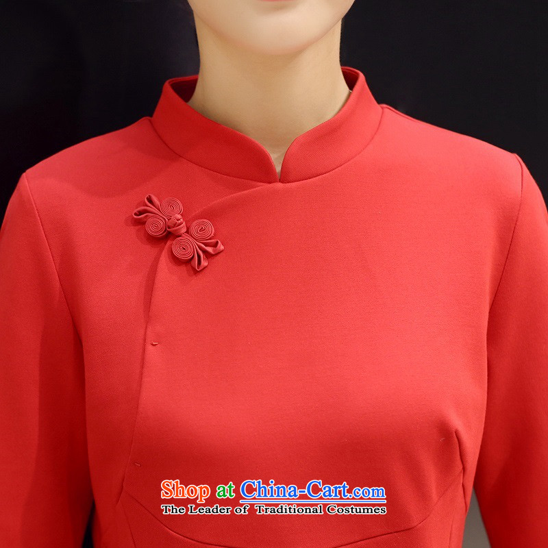 The 2015 autumn and winter Ms. New Pure Color China wind dresses minimalist retro style, a Korean word waist skirt Sau San hundreds pleated skirts petals cuff 2 red M,uyuk,,, shopping on the Internet