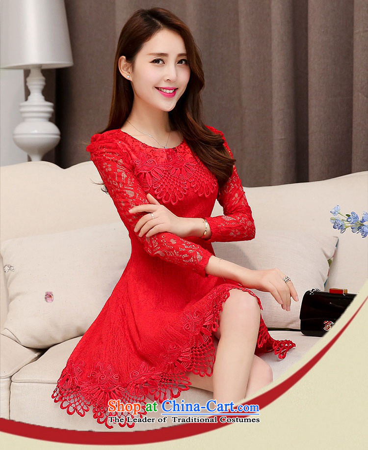 2015 Autumn and Winter Ms. new large red round-neck collar long-sleeved bridal dresses video thin lace Sau San long-sleeved engraving bride skirts temperament gentlewoman bows services 1 RED M picture, prices, brand platters! The elections are supplied in the national character of distribution, so action, buy now enjoy more preferential! As soon as possible.