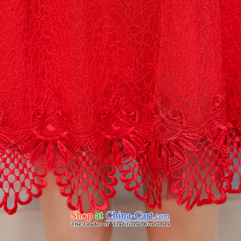 2015 Autumn and Winter Ms. new large red round-neck collar long-sleeved bridal dresses video thin lace Sau San long-sleeved engraving bride skirts temperament gentlewoman bows services 1 red M,uyuk,,, shopping on the Internet