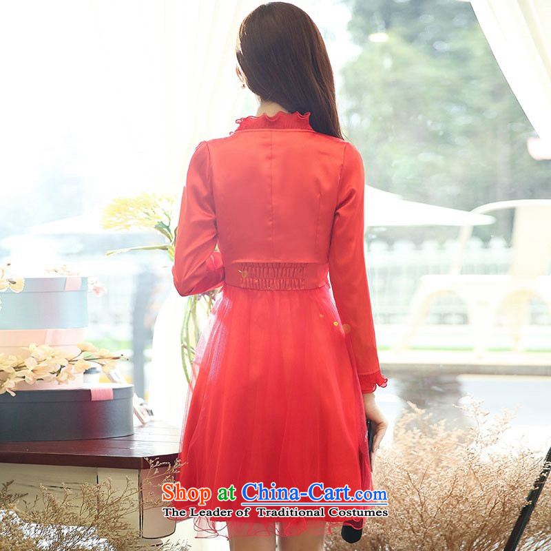 2015 Autumn and Winter Ms. new large red two kits strap bridal dresses Sau San video thin recite bridal dresses lace round-neck collar small jacket dress1 Image Color XL,UYUK,,, shopping on the Internet