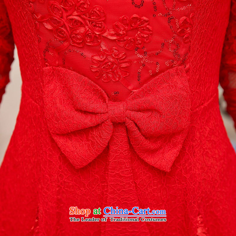 2015 Autumn and Winter Ms. new waves for long-sleeved lace engraving bridal dresses evening dresses Sau San Bow Tie Princess video thin skirt Fashion bride bows services 1 red XXL,UYUK,,, shopping on the Internet