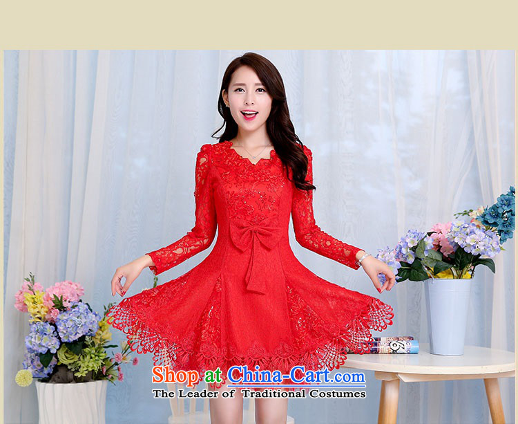 2015 Autumn and Winter Ms. new waves of sexy V-Neck long-sleeved red bridal dresses dress Sau San foutune bow tie bows to the Princess Bride Skirts 1 red L picture, prices, brand platters! The elections are supplied in the national character of distribution, so action, buy now enjoy more preferential! As soon as possible.