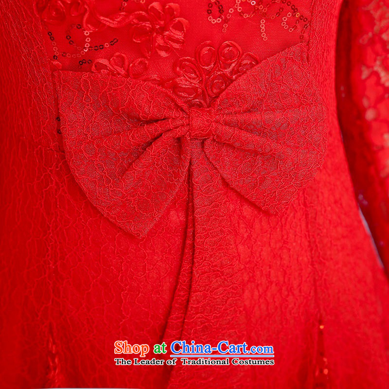 2015 Autumn and Winter Ms. new waves of sexy V-Neck long-sleeved red bridal dresses dress Sau San foutune bow tie bows to the Princess Bride Skirts 1 red L,uyuk,,, shopping on the Internet