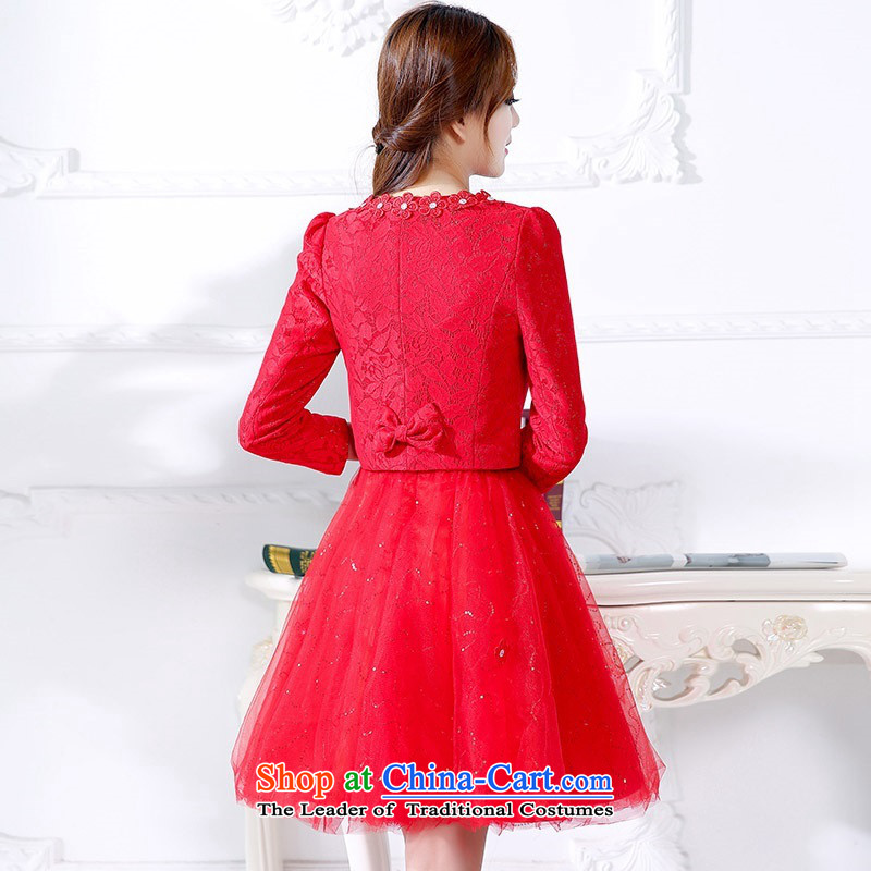 The 2015 autumn and winter Ms. new large red two kits in long bridal dresses bon bon skirt thin dress Sau San video banquet service will serve a drink 1 red M,uyuk,,, shopping on the Internet