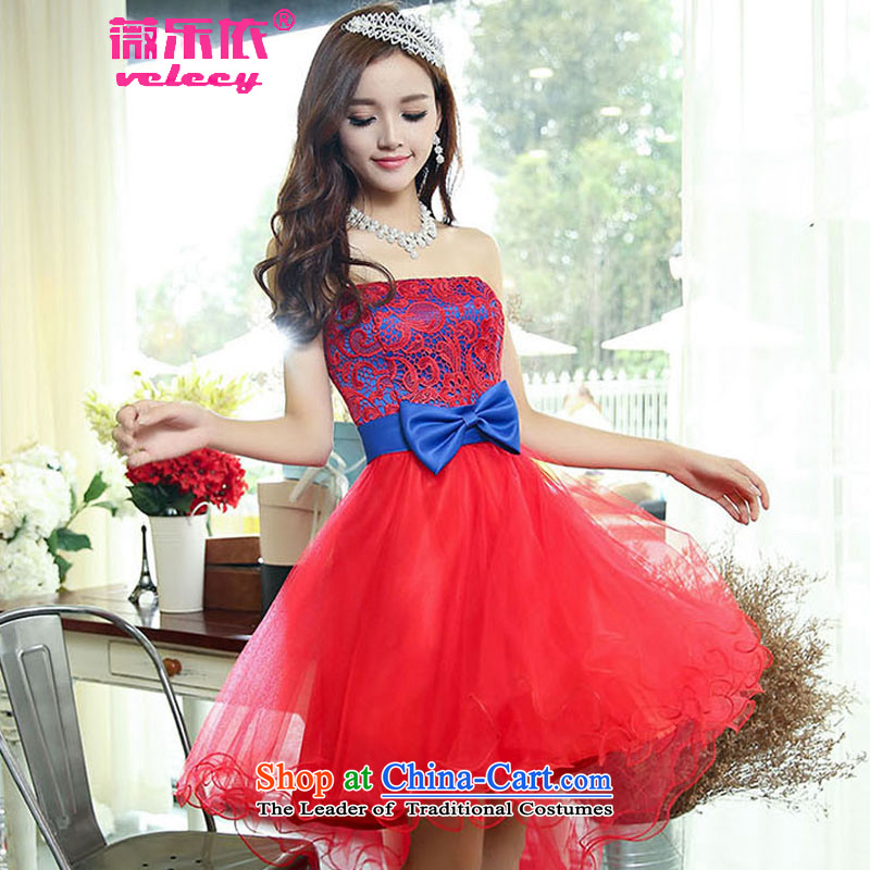 According to the new Lok Wei front stub long after wiping the chest crowsfoot wedding bows services bon bon skirt 2015 marriages evening dresses lace purple dress bridesmaid dresses blue and red. XL