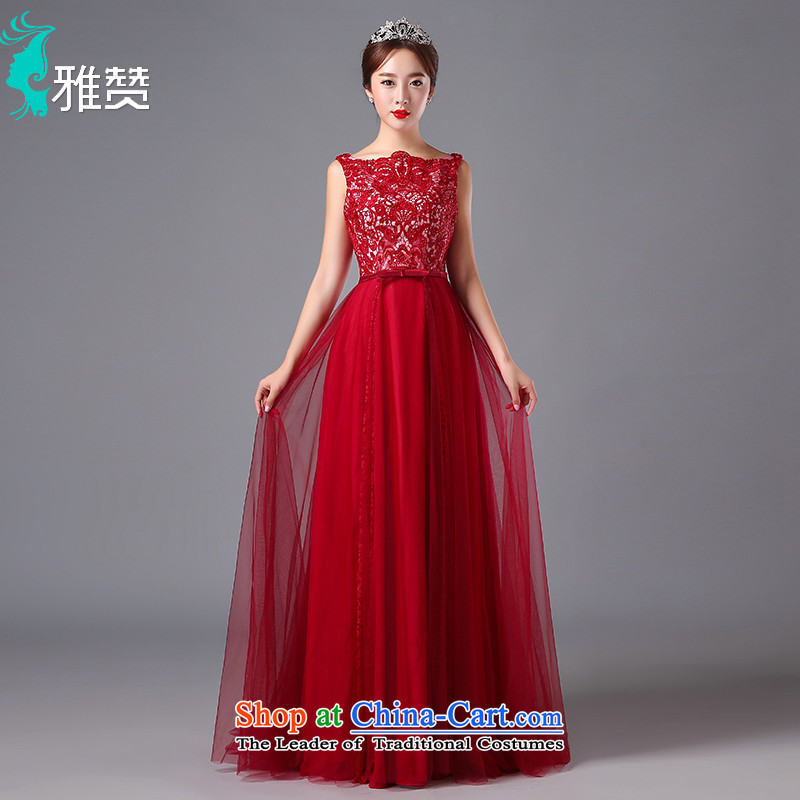 Jacob Chan evening marriages bows dress evening dress long small trailing sleeveless 2015 autumn and winter new lace deep red , L, Jacob Chan (YAZAN) , , , shopping on the Internet