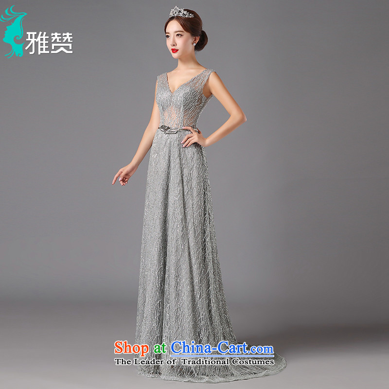 Jacob Chan evening dresses long small trailing 2015 new autumn and winter and sexy deep V-neck in the annual meeting of the persons chairing the back dress silver gray XXL, Jacob Chan (YAZAN) , , , shopping on the Internet