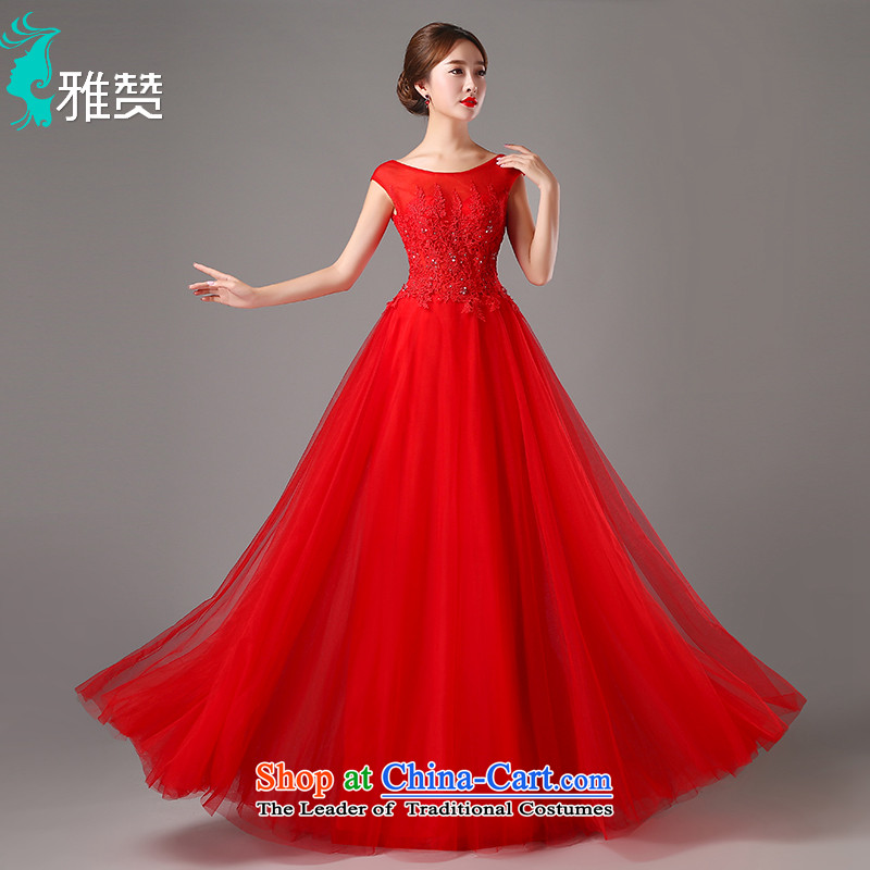Jacob Chan bows to the betrothal married women dress long shoulders round-neck collar 2015 new autumn Ms. dinner red red XL