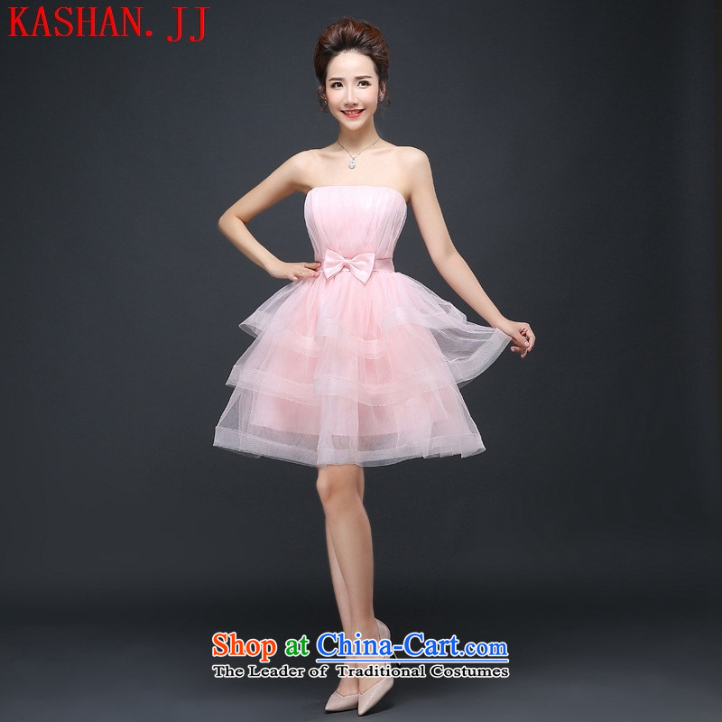 2015 Autumn and winter new champagne color bridesmaid Dress Short, small in marriages bows evening dresses female champagne color M Card Shan (KASHAN.JJ CHRISTMASTIME) , , , shopping on the Internet