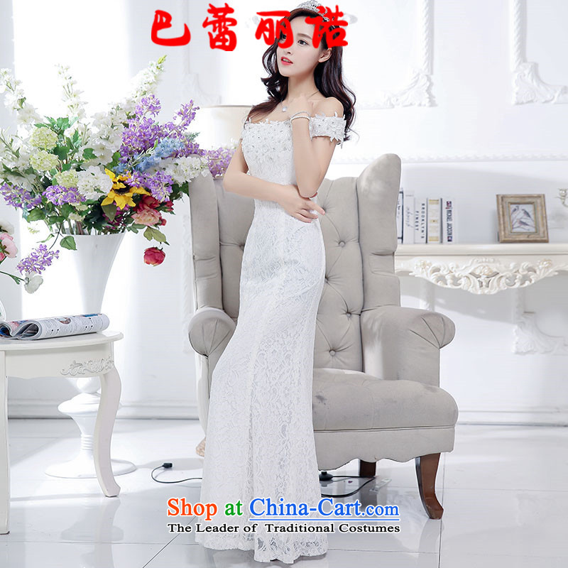 The buds of 2015 autumn and winter, new dresses long crowsfoot sexy a field for the bridal services dress bows banquet dinner dress whiteL