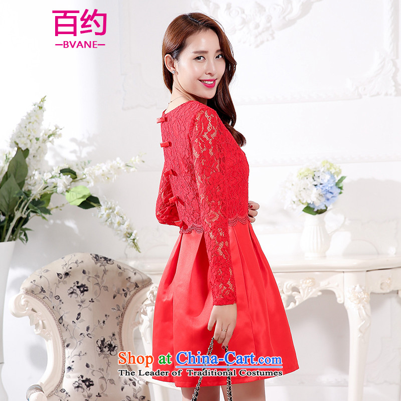 The new 2015 Autumn BVANE replacing Korean elegant dresses round-neck collar long-sleeved clothing back door small bows dress female red XXL, BVANE (approximately 100) , , , shopping on the Internet