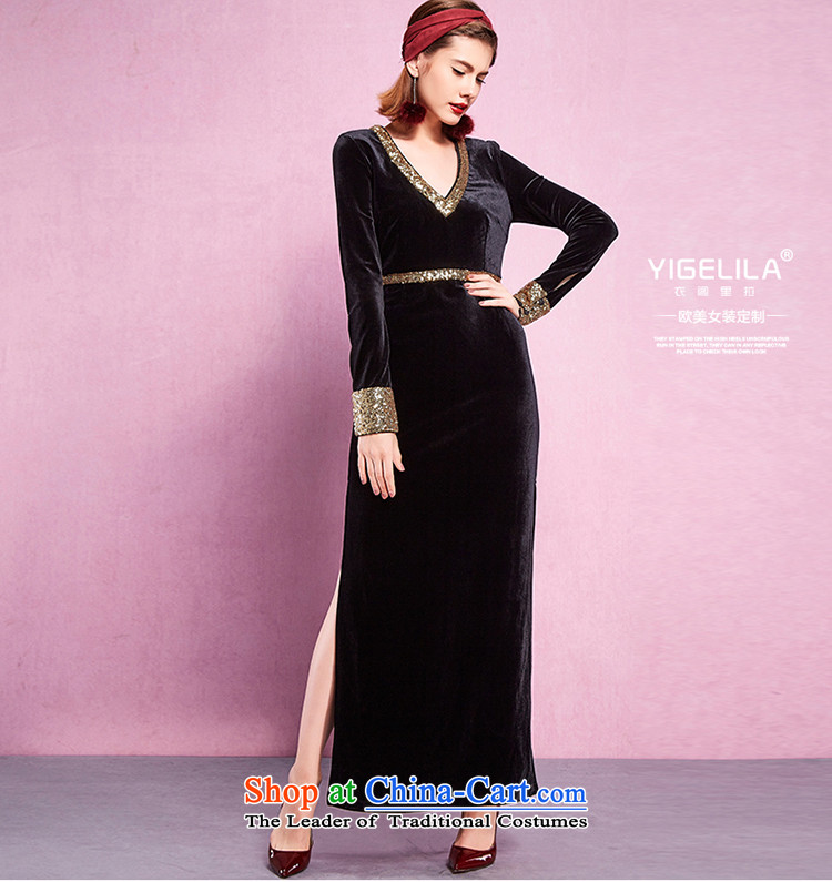 Yi Ge lire aristocratic temperament velvet retro elegant stitching Kim chip deep V-Neck banquet long-sleeved dresses Sau San dresses and Jacob S pictures, 61227 Black price, brand platters! The elections are supplied in the national character of distribution, so action, buy now enjoy more preferential! As soon as possible.