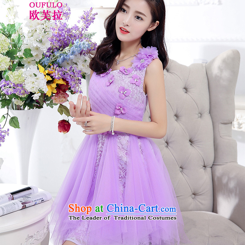 The OSCE to pull oufulo 2015 winter clothing new round-neck collar flower decoration sleeveless Foutune of lace Sau San dresses atmospheric new products for women to pull the euro, Purple (oufulo) , , , shopping on the Internet