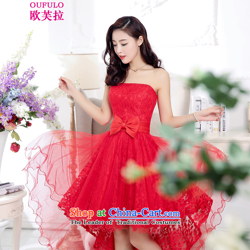 The OSCE to pull oufulo 2015 winter clothing new lace anointed chest Bow Tie Foutune of lace under the skirt of Sau San dress atmospheric new magenta M