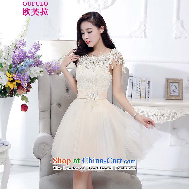 The OSCE to pulloufulo 2015 winter clothing new round-neck collar lace flower snipping sleeveless Foutune of lace under the skirt dress new products atmospheric rice whiteM