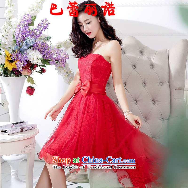 The buds of 2015 autumn and winter, the new bride evening dresses and chest after short long red lace bridesmaid services dresses evening drink service banquet red , L, Lei Li, , , , shopping on the Internet